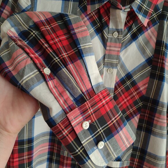 J Crew Womens Plaid Tartan Shirt 4 S Red White Festive Holiday Button Front Top - Picture 7 of 10